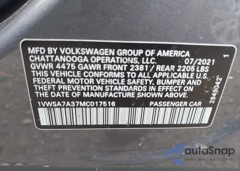 2021 Volkswagen Passat 2.0T Se from USA, damaged, VIN 1VWSA7A37MC017516